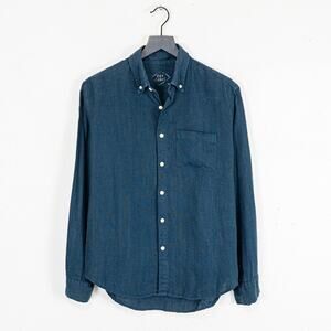 Alex Crane Men's Linen Playa Shirt Dusk Deep Blue Button down sz Medium